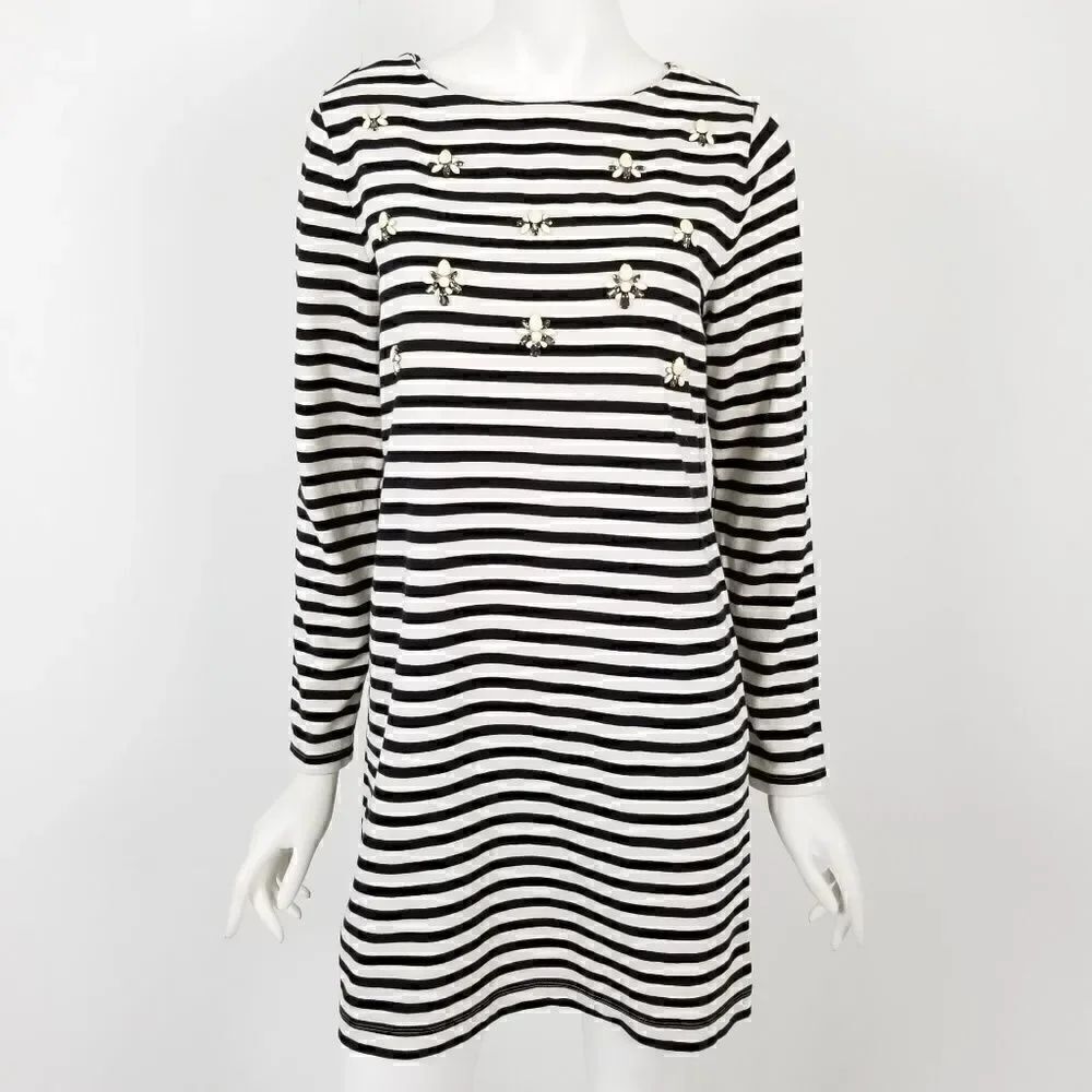 LOFT Striped Embellished Shift Dress Small